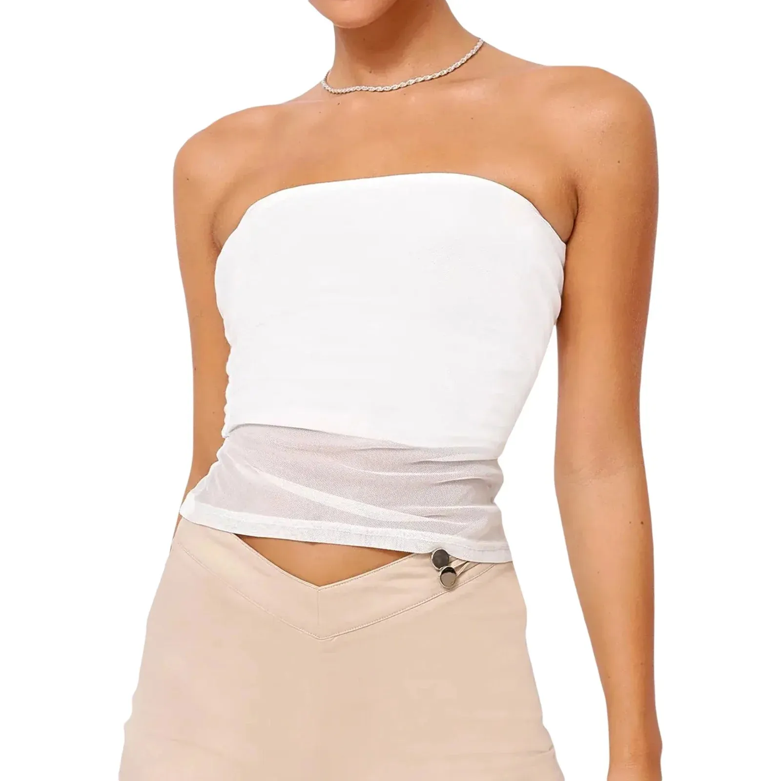 Mesh Tube Sheer Hem Bandeau Vest Backless Streetwear Aesthetic Grunge Tank Women Top