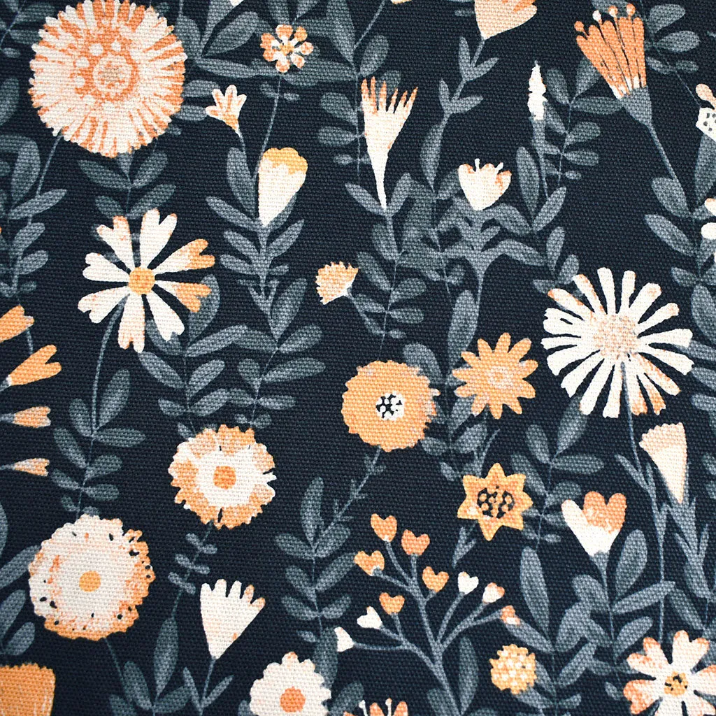 Mindscape Uplifting Vine Floral Textured Cotton Canvas Navy