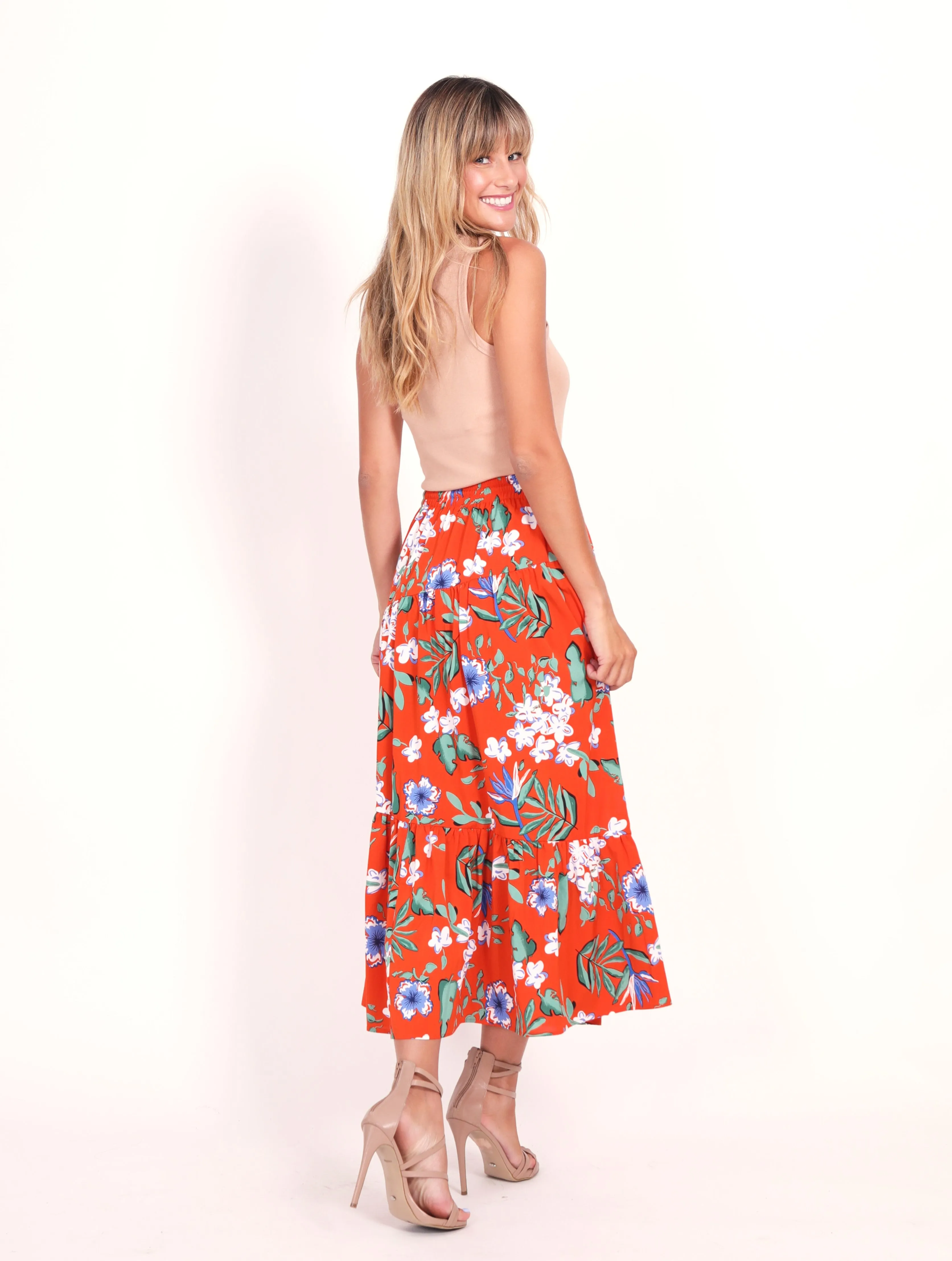 Monica Skirt - Orange Floral