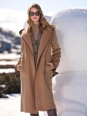 Pure Wool Reversible Hooded Printed Coat