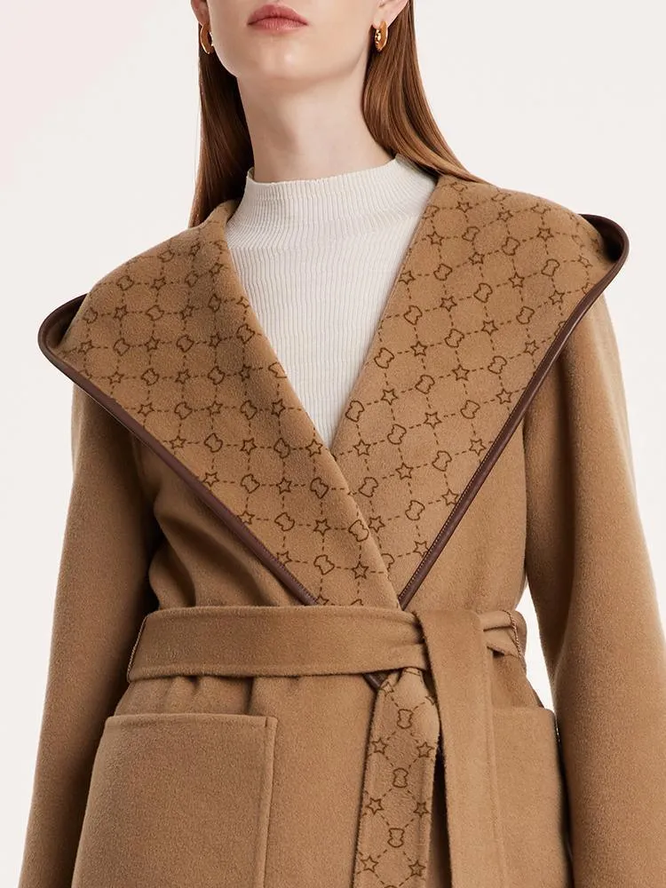 Pure Wool Reversible Hooded Printed Coat