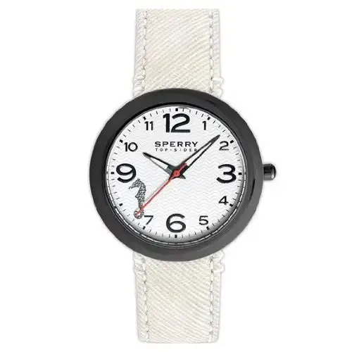 Sperry Top-Sider Watch, Women's Sandbar White Seersucker Leather Strap 40mm 102047