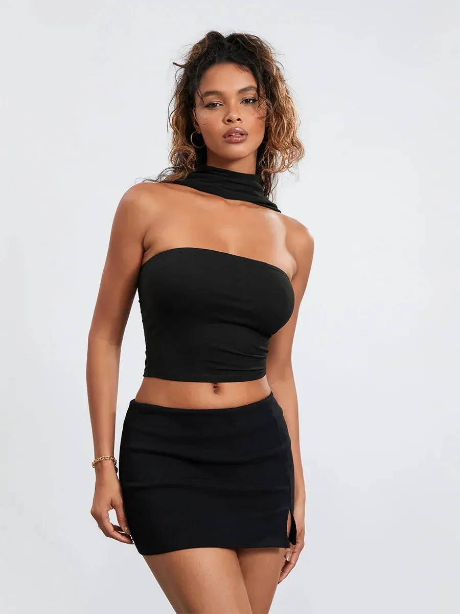 Strapless Tube Halter Neck Backless Party Club Streetwear Crop Y2K Top