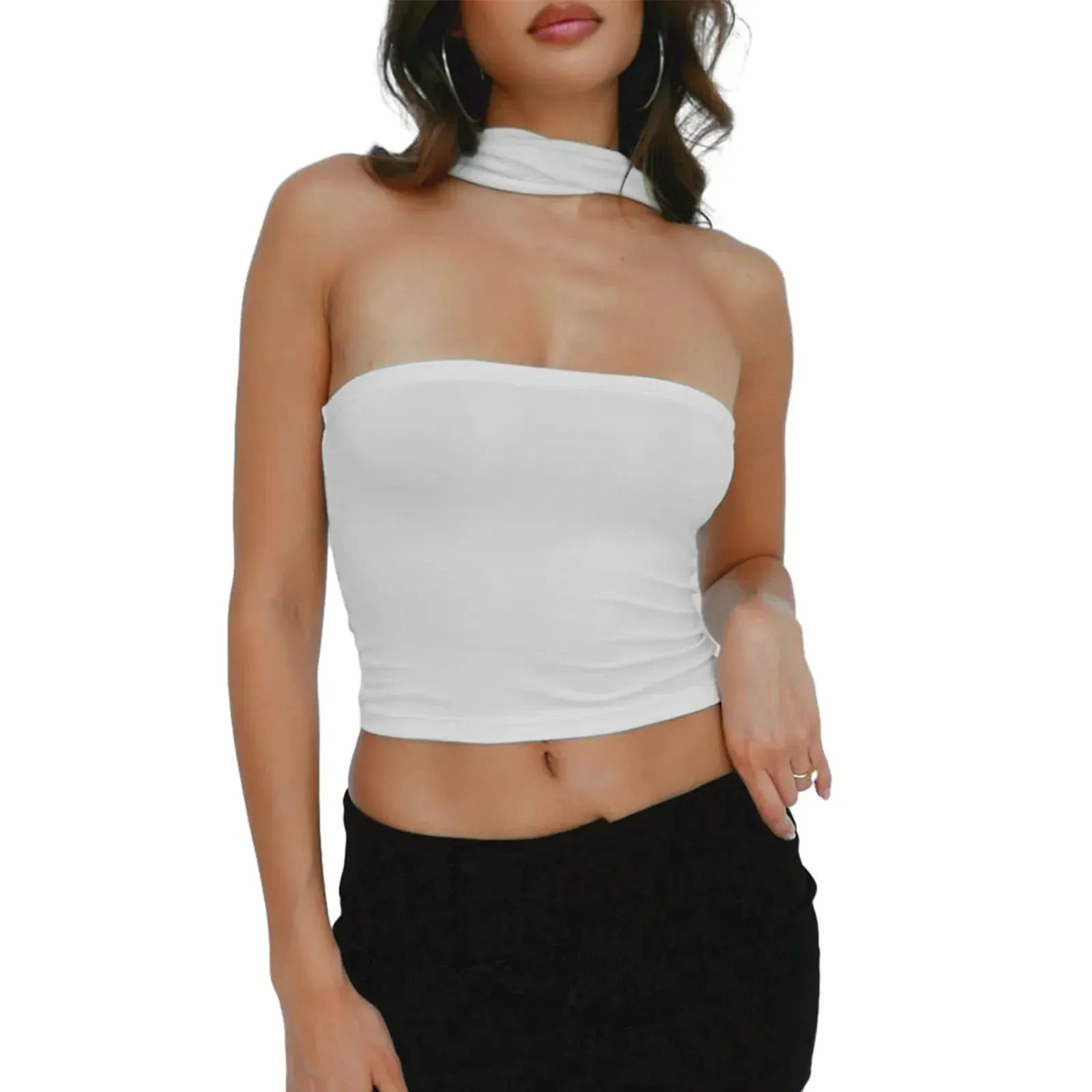 Strapless Tube Halter Neck Backless Party Club Streetwear Crop Y2K Top