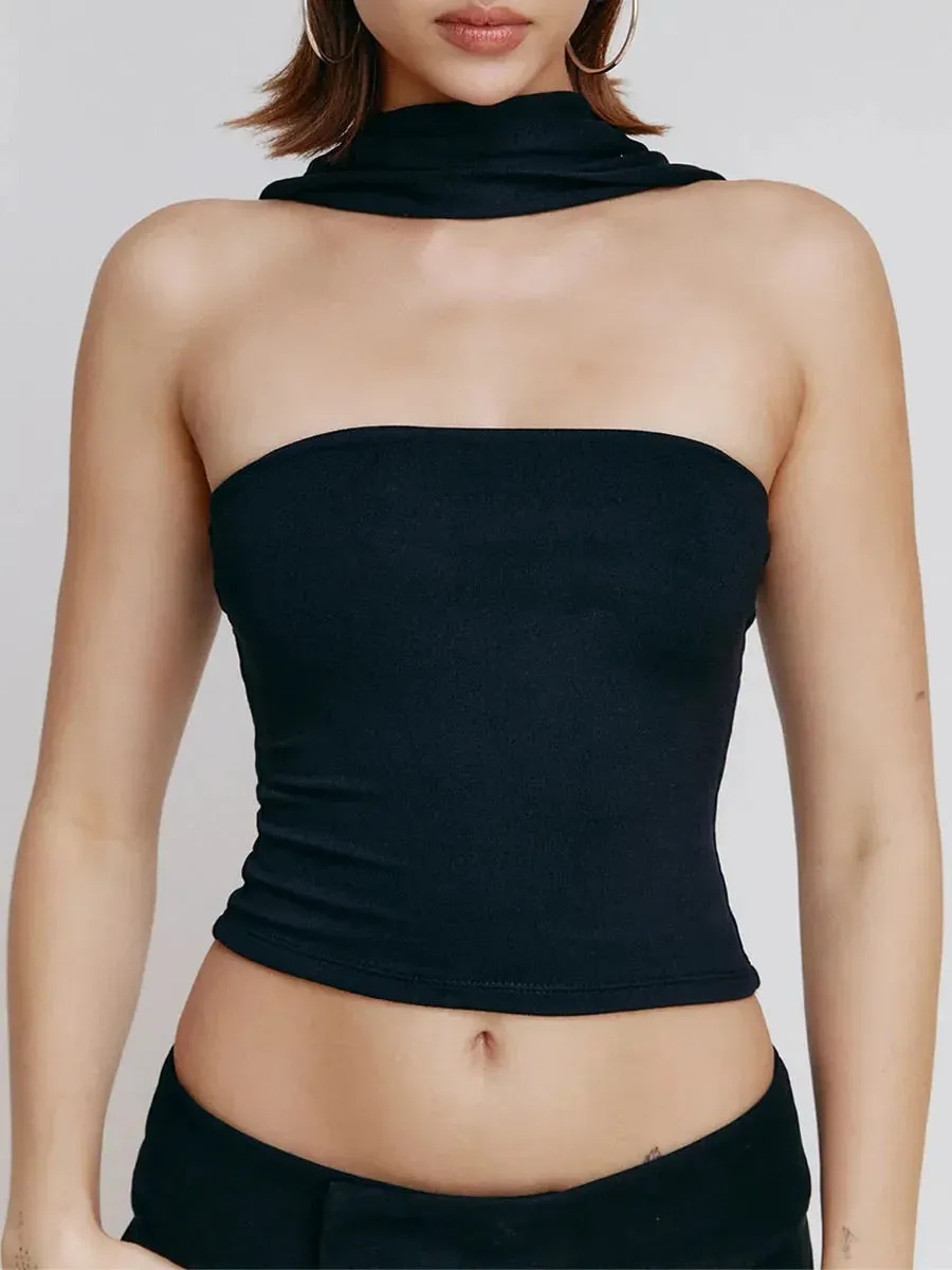 Strapless Tube Halter Neck Backless Party Club Streetwear Crop Y2K Top