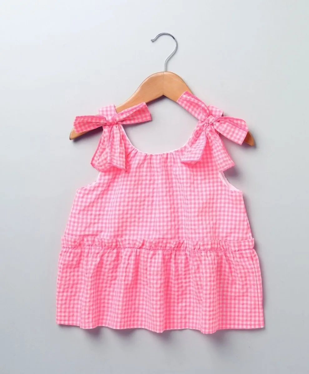 Sweetlime by AS Neon Seersucker Checks Top & Bottom Set - Neon Pink