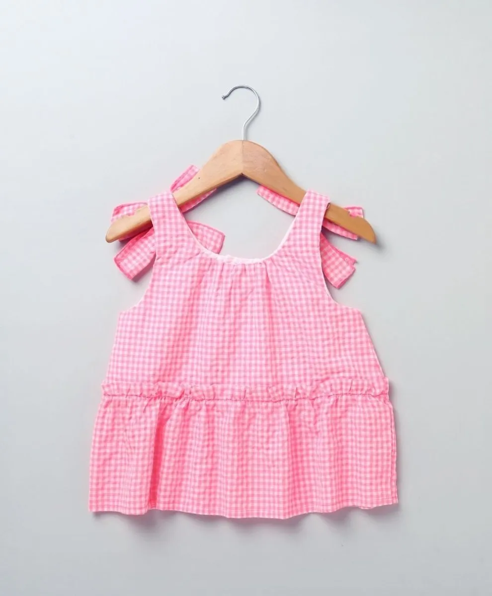 Sweetlime by AS Neon Seersucker Checks Top & Bottom Set - Neon Pink