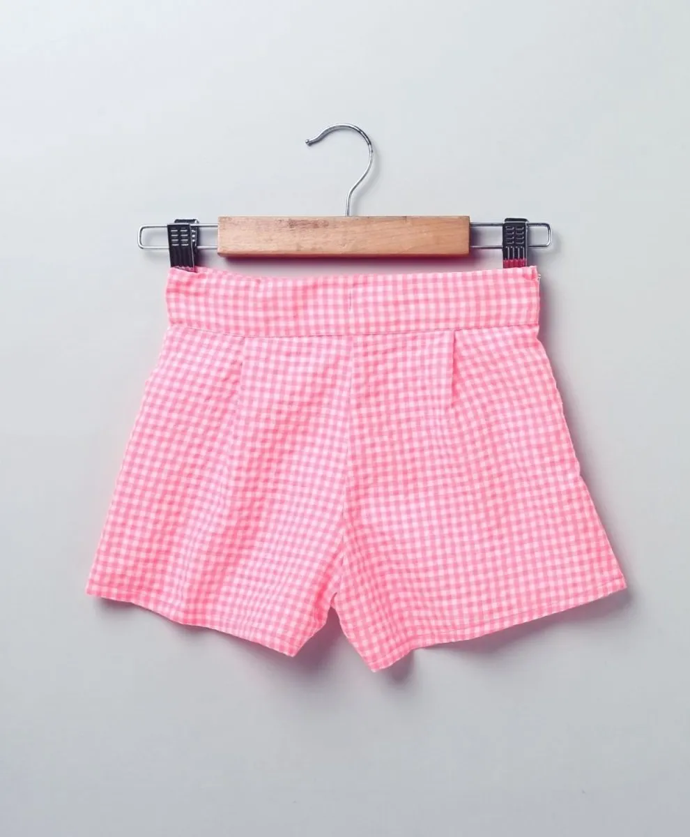 Sweetlime by AS Neon Seersucker Checks Top & Bottom Set - Neon Pink