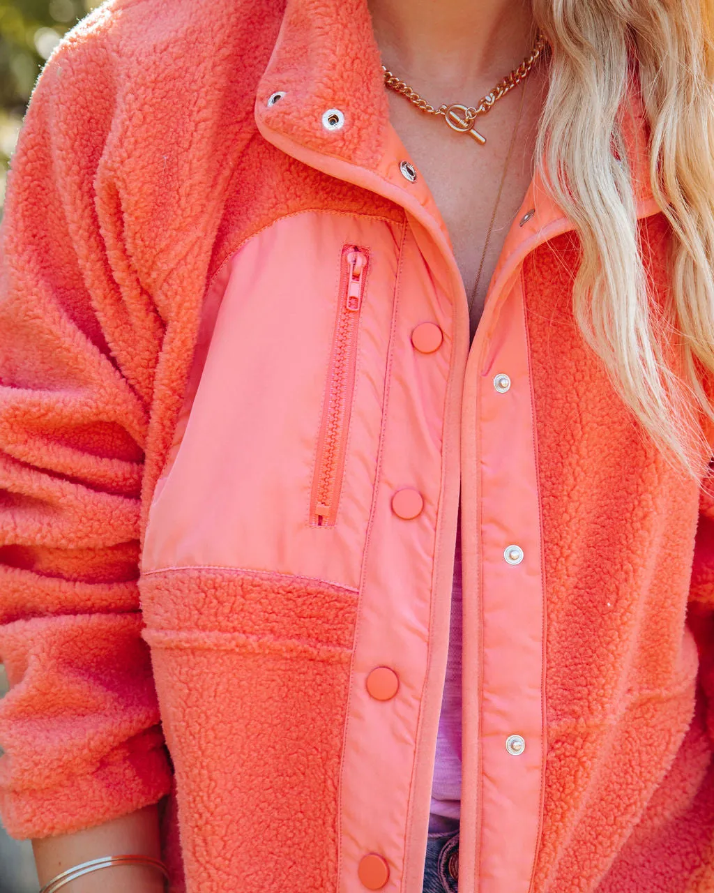 TastyHottie - Cabin Pocketed Fleece Jacket - Coral