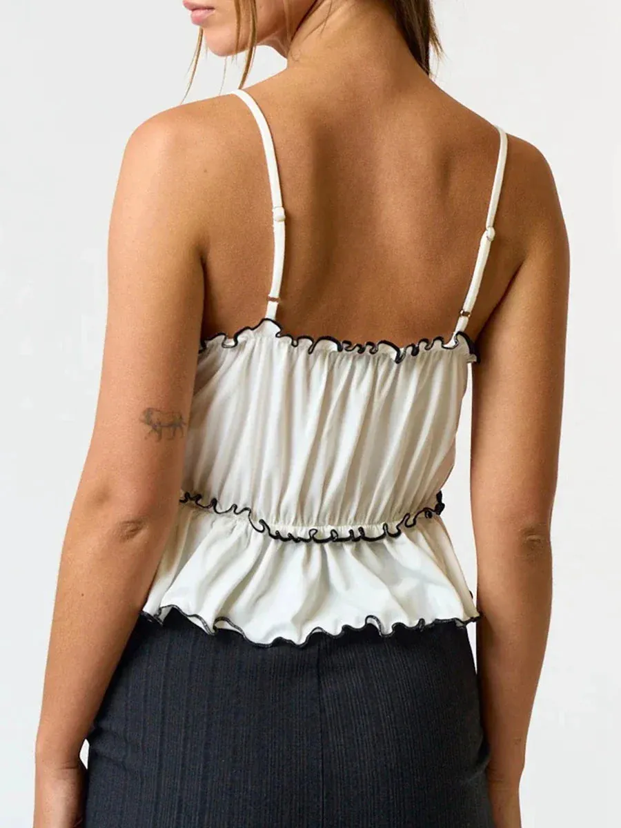 Tie-up Front Camisole Slim Fitted Sexy Summer Crop Ruched Top