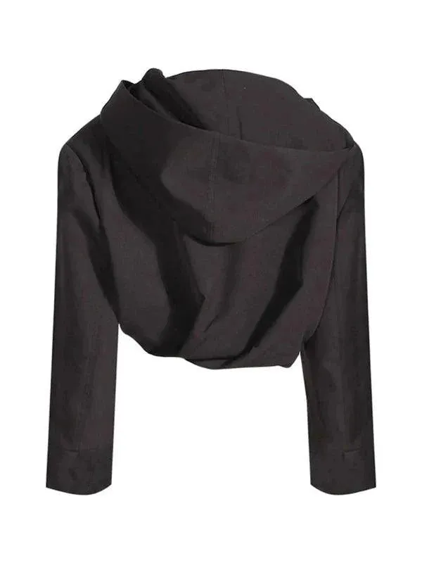 Wenkouban-Winter outfits Christmas Black Friday Black Fold Side Zipper Short Hooded Jacket