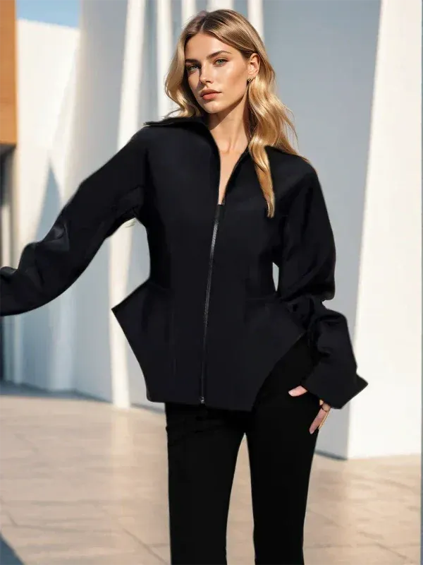 Wenkouban-Winter outfits Christmas Black Friday Front Zipper Slim-Waist Black Fashion Jacket