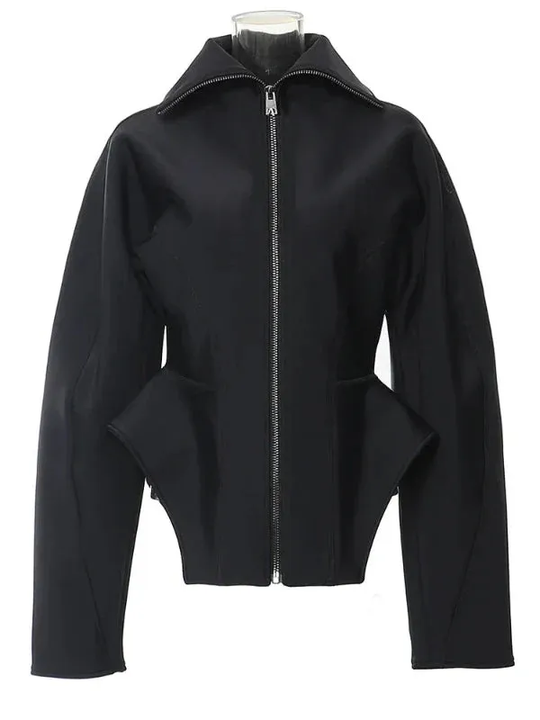 Wenkouban-Winter outfits Christmas Black Friday Front Zipper Slim-Waist Black Fashion Jacket