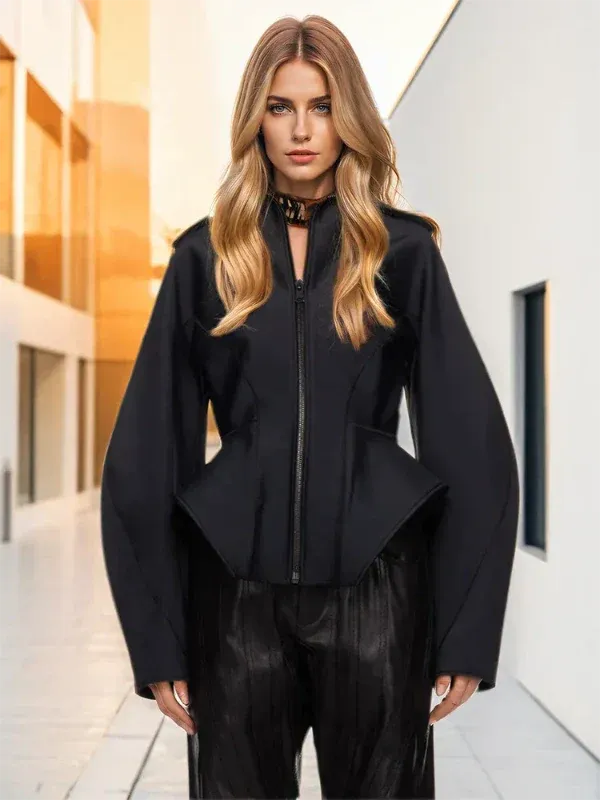 Wenkouban-Winter outfits Christmas Black Friday Front Zipper Slim-Waist Black Fashion Jacket