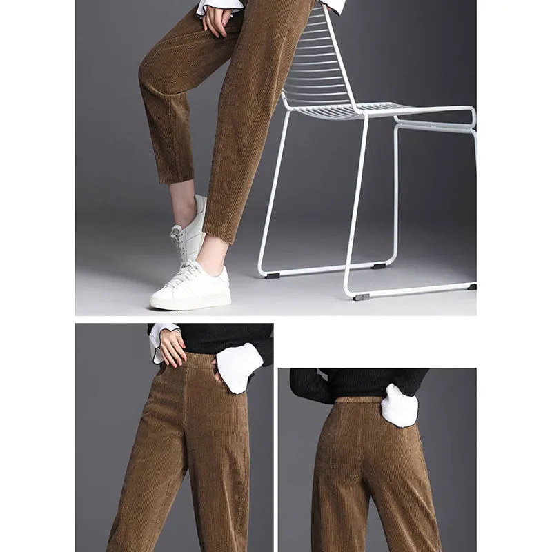 Wjczt Plush Thick Casual Pants Women&#39;s Corduroy Warm Pants Autumn Winter Leggings High Waist Harem Pants Trousers Women
