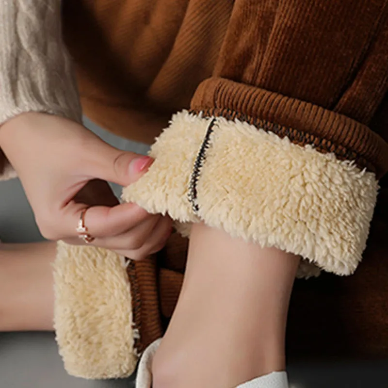 Wjczt Plush Thick Casual Pants Women&#39;s Corduroy Warm Pants Autumn Winter Leggings High Waist Harem Pants Trousers Women