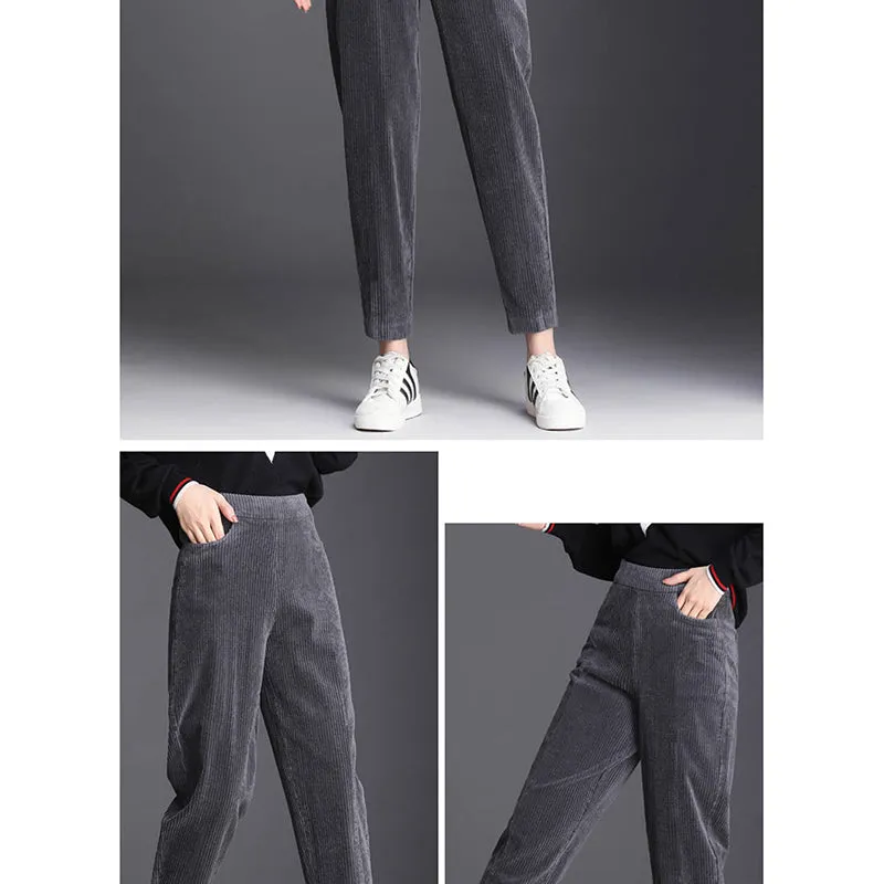 Wjczt Plush Thick Casual Pants Women&#39;s Corduroy Warm Pants Autumn Winter Leggings High Waist Harem Pants Trousers Women