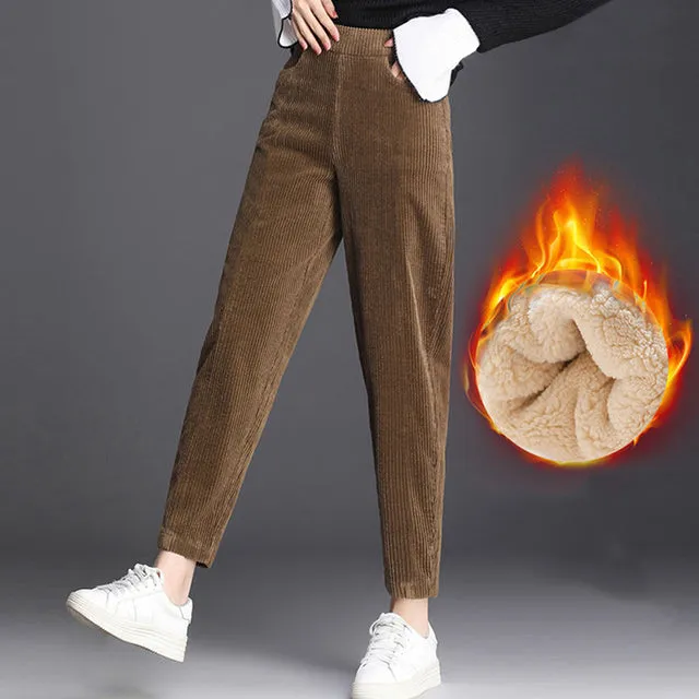 Wjczt Plush Thick Casual Pants Women&#39;s Corduroy Warm Pants Autumn Winter Leggings High Waist Harem Pants Trousers Women