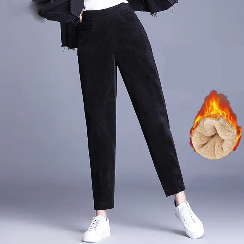 Wjczt Plush Thick Casual Pants Women&#39;s Corduroy Warm Pants Autumn Winter Leggings High Waist Harem Pants Trousers Women