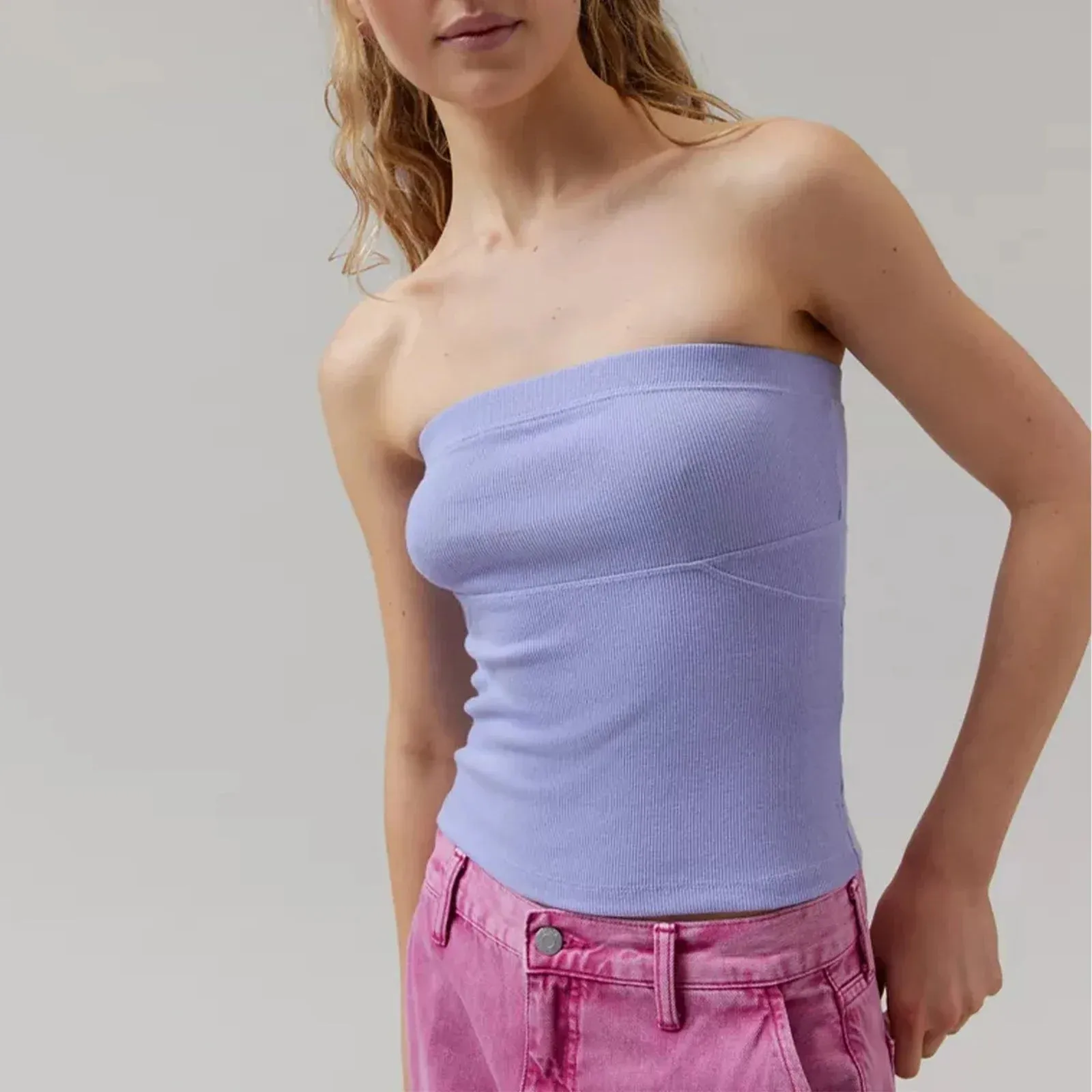 Women Knitted Ribbed Tube Solid Color Stripe Print Summer Bandeau Backless Streetwear Tank Y2k Top