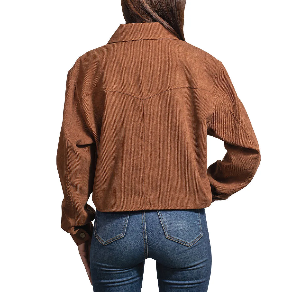 Wrangler Women's Lightweight Corduroy Cropped Snap Button Up Shirt Jacket