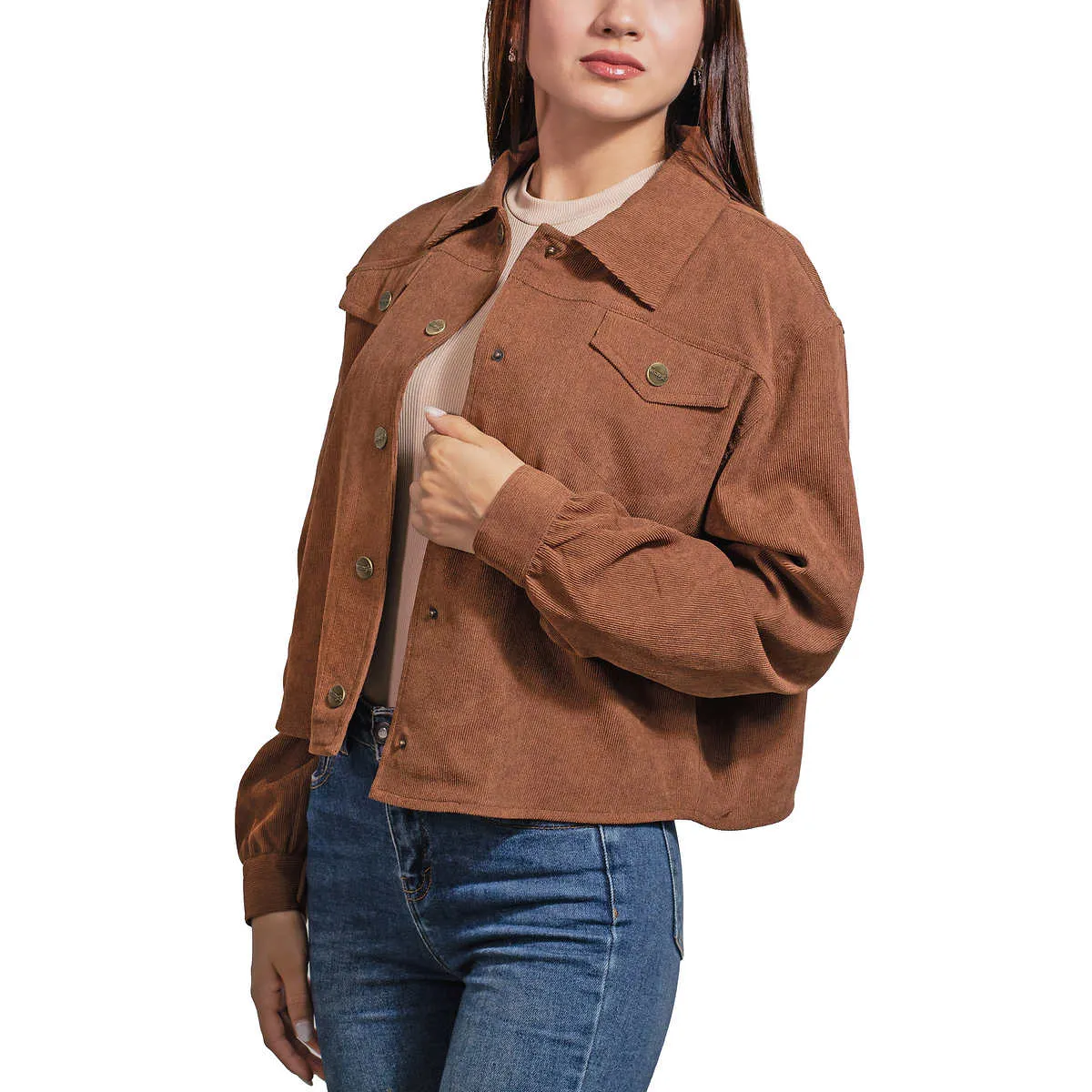Wrangler Women's Lightweight Corduroy Cropped Snap Button Up Shirt Jacket