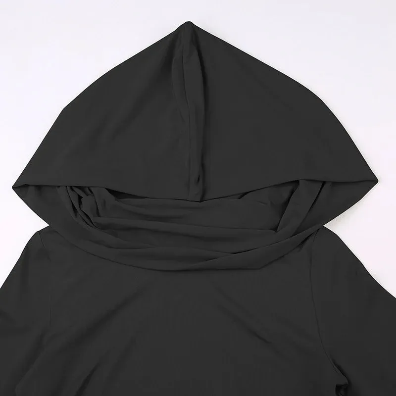 y2k Fashionable Hooded Crop Fit Black Sleeve Long Slim 2024 Sexy New Top Top